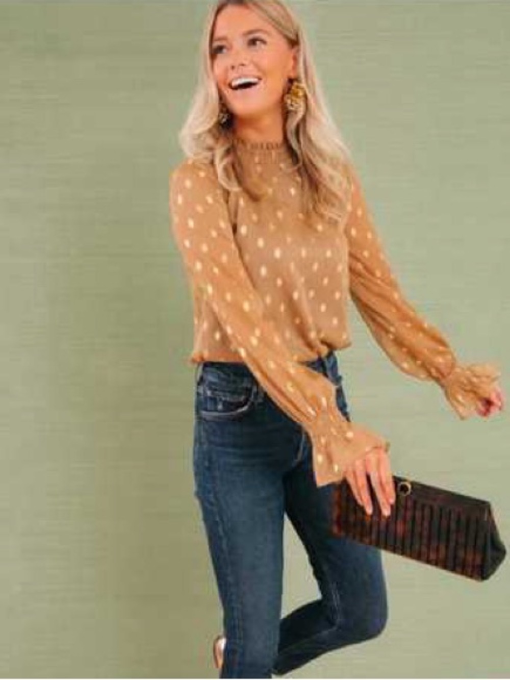 TUCKERNUCK Pomander Place Celeste Metallic Shimmer Long Sleeve Blouse SzL